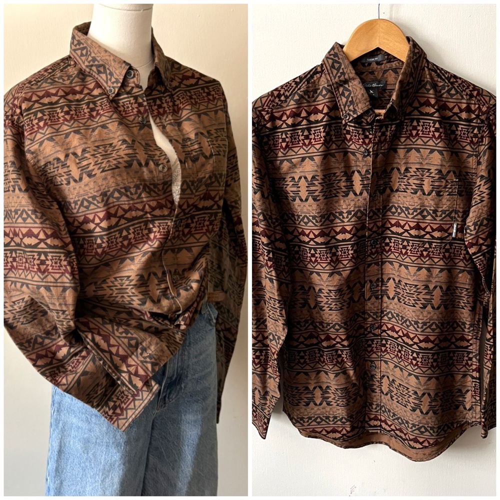 Eddie‎ Bauer Men’s Classic Fit Wild River Western Southwestern Shirt in Hazelnut